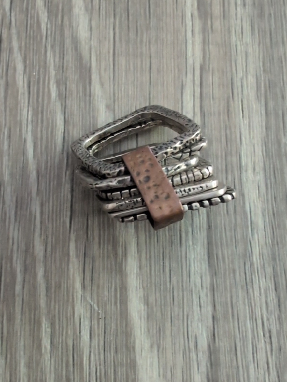 Stacked Mixed Bands Statement Ring - Antique Silver & Copper